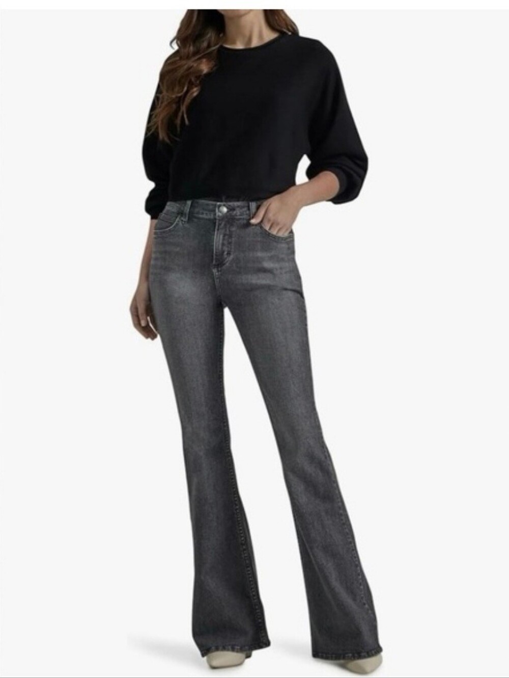 Lee Women's Gray Flared Jeans Size 12 LONG